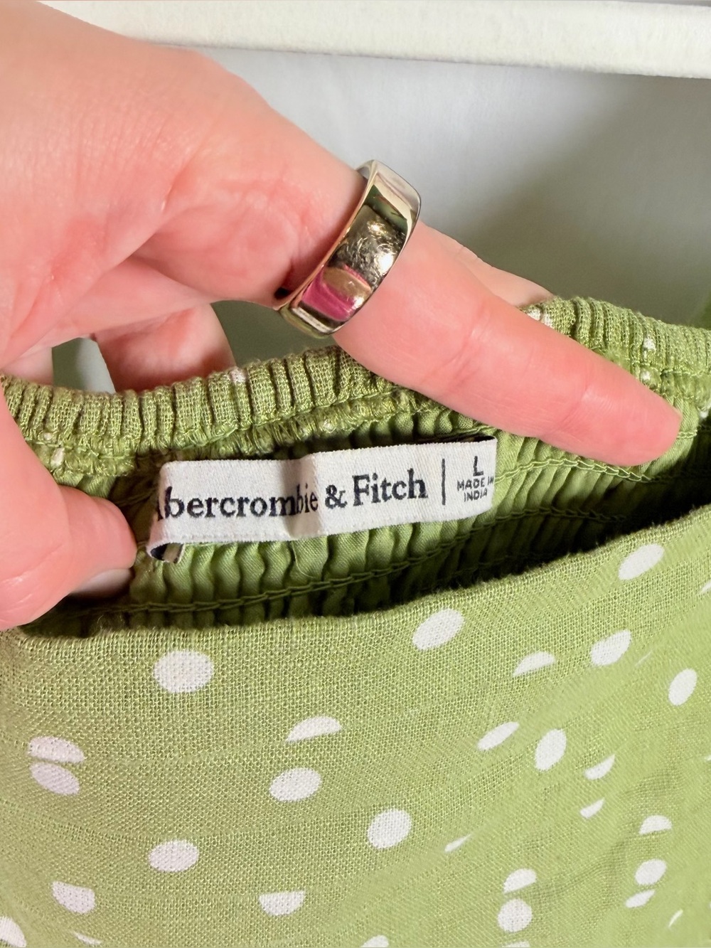 Abercrombie & Fitch Green Polka Dot Puff-Sleeve Midi Dress - Picture 6 of 14